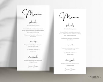 Elegant Wedding Menu Template: Cursive Classic Design (Canva Editable, Digital Download)
