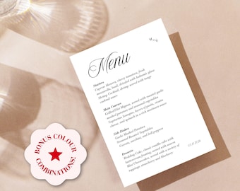 Elegant Wedding Menu Card Template: Customizable Canva Design (Digital Download)
