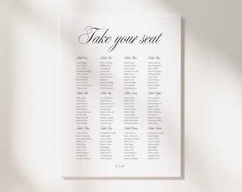 Minimalist Wedding Seating Chart Template, Modern Editable Canva Seating Sign, Printable Simple Seat Chart for Reception, Elegant Wedding