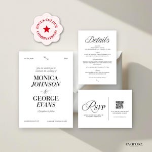 Plantillas de invitación de boda atemporales, conjunto de invitaciones modernas, tarjeta de detalles de boda elegante, tarjeta RSVP clásica, invitaciones de boda Canva