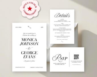 Elegant Wedding Invitation Set: Customizable Templates (Canva Digital Download)