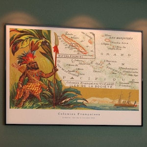 Mapa colonial francês vintage, impressão digital, impressão de arte histórica, arte de parede para impressão, impressão ilustrativa, download instantâneo, cromolitografia