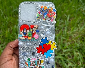 Handmade Sparkly Resin Phone Case: Autism Awareness Teacher Gift