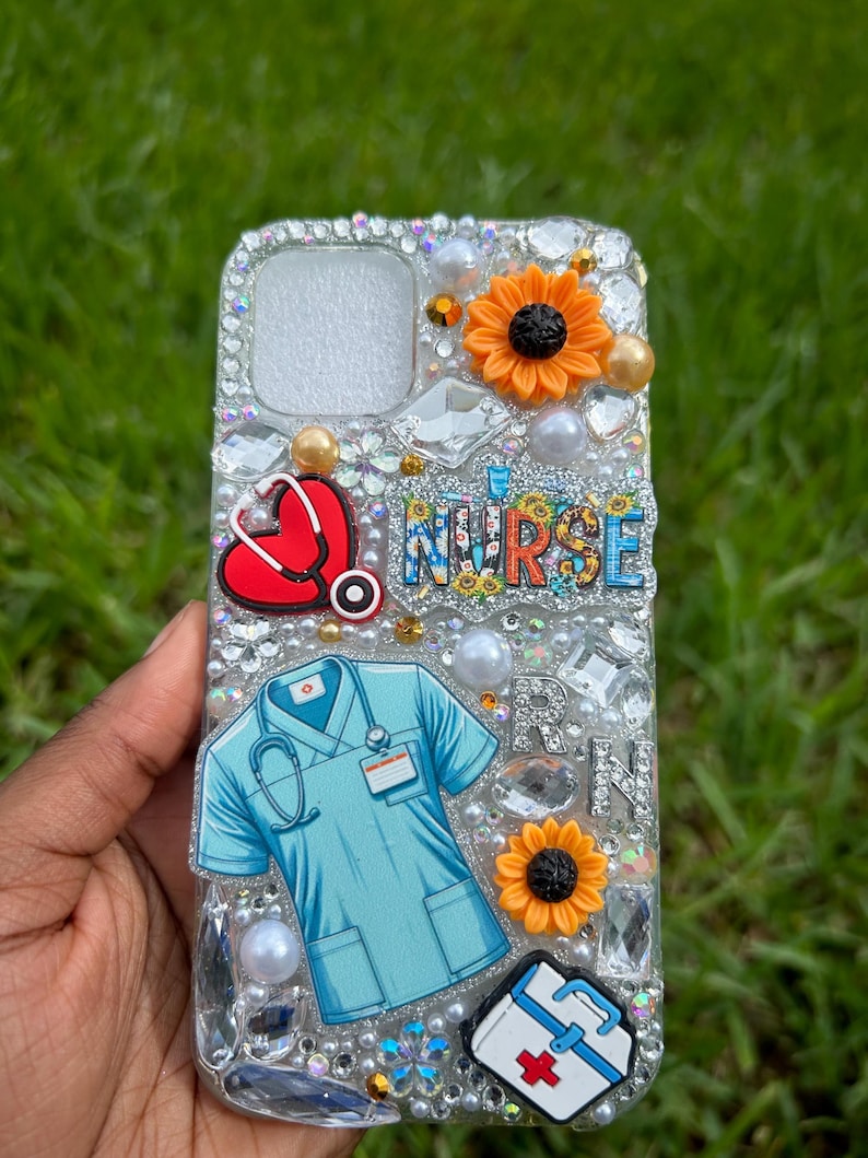 Bling Nurse Phone Case – Handmade Resin Rhinestone Cover image 5