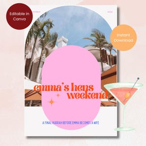 Bachelorette Itinerary Template, Hens Digital Itinerary, Editable Canva Template, Customizable Bridal Template, Holiday Planner, Tropical