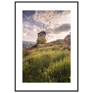 Foça Windmill Framed Poster – Aegean Coastal Turkey Wall Art (Ready to Hang)