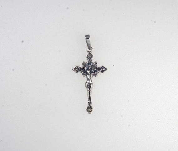 sterling silver INRI Crucifix cross with patina finish