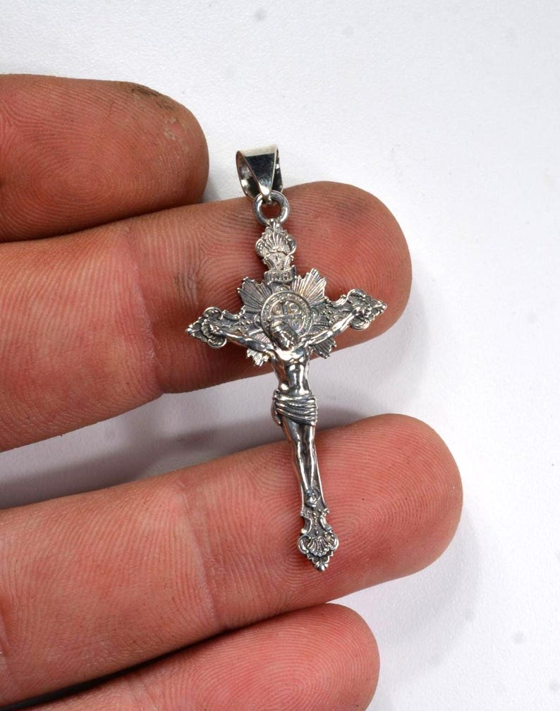 sterling silver INRI Crucifix cross with patina finish image 6