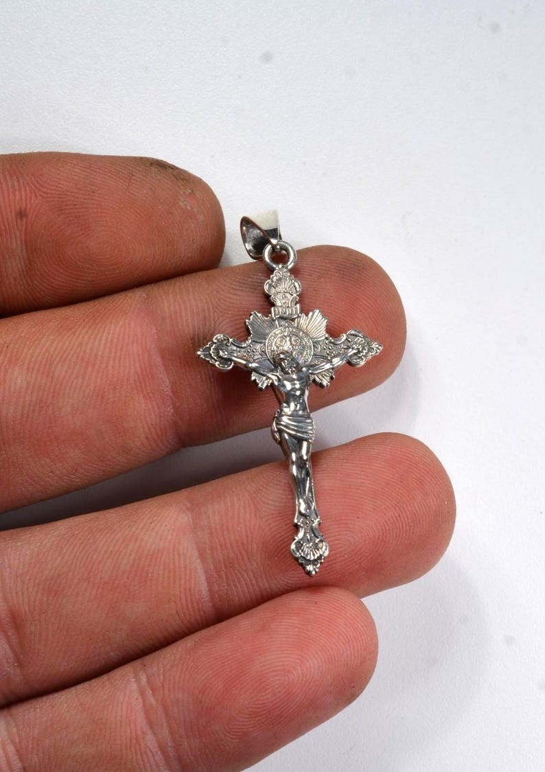 sterling silver INRI Crucifix cross with patina finish image 7
