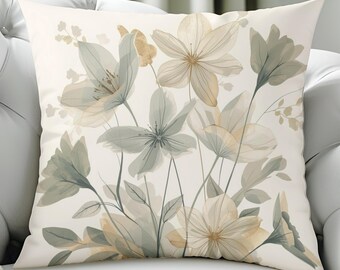 Neutral Watercolor Floral Spun Polyester Pillowcase | Square Decorative Pillowcase