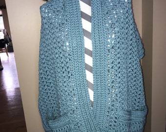 Handmade crochet pocket shawl