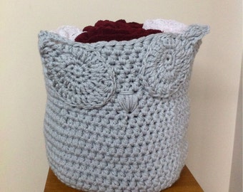 Handmade crochet Owl Basket storage bin- grey