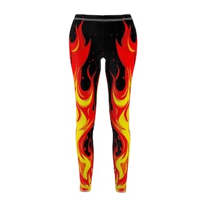 Leggings, Fire and Flames Print, Yoga Pants, Workout Tights, Women&#39;s Activewear, Stylish Athletic Wear