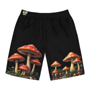 Mushroom Men&#39;s Board Shorts, Fungi Beachwear, Nature Swim Trunks, Outdoor Adventure Clothing, Woodland Swimwear, Gifts for Nature Lovers