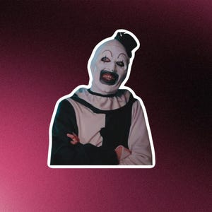 Art the clown Movie Sticker  – Horror Film Fan Art, Minimalist Design, Movie Merchandise, Unique Gift for Movie Lovers