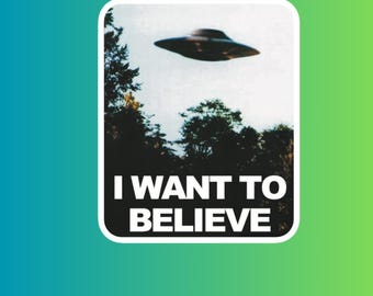 Arkiv X-klistermärke - Jag vill tro | Mulder och Scully | 7,5 cm popkulturdekal | UFO-, konspirations-, paranormala fans
