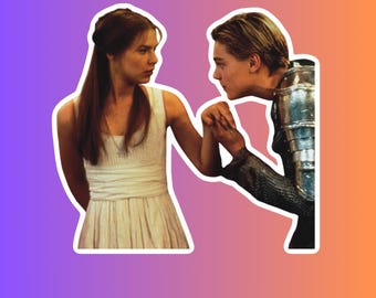 Romeo + Juliet 1996 Movie Sticker – Iconic Film Art, Shakespeare Modern Twist, Claire Danes & Leonardo DiCaprio, Vintage 90s Aesthetic, Pop