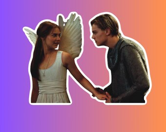 Romeo + Juliet 1996 Movie Sticker – Iconic Film Art, Shakespeare Modern Twist, Claire Danes & Leonardo DiCaprio, Vintage 90s Aesthetic, Pop