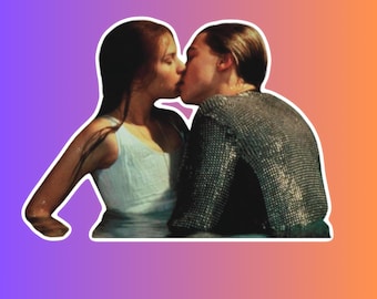 Romeo + Juliet 1996 Movie Sticker – Iconic Film Art, Shakespeare Modern Twist, Claire Danes & Leonardo DiCaprio, Vintage 90s Aesthetic, Pop