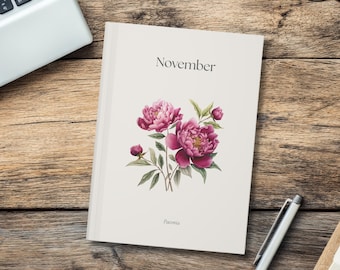 November Birth Flower Journal | Botanical Hardcover Lined Notebook | Birthday Gift