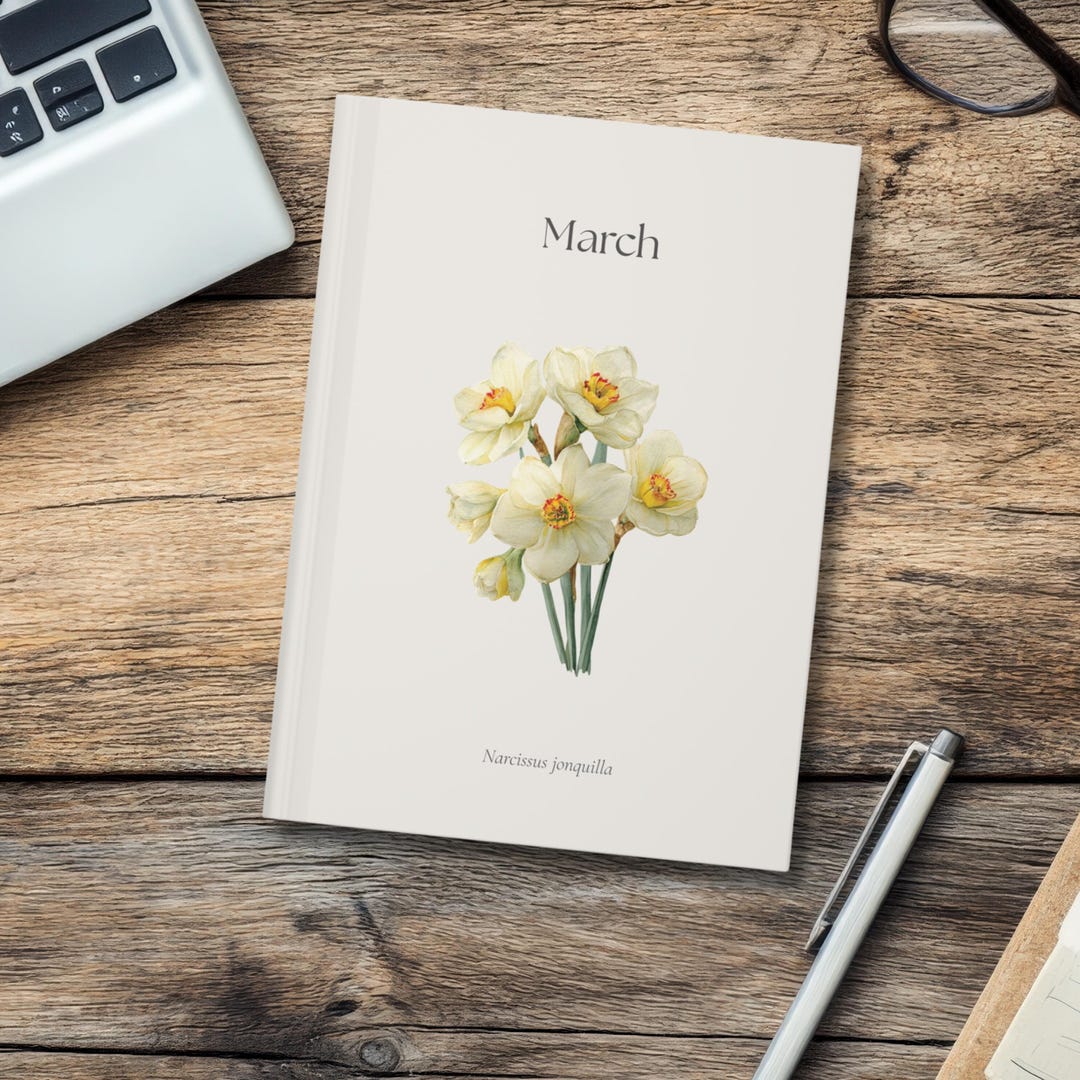 March Birth Flower Journal | Botanical Hardcover Lined Notebook ...