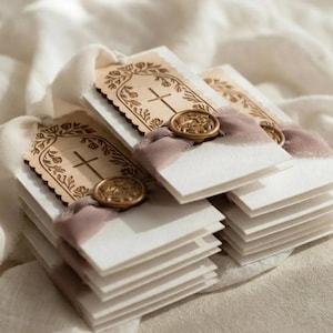 First Communion favor Catholic bookmark with bow baptism gift for godparent card from sponsor small party gift christening themed keepsake religious celebration favor sacrament milestone token church event table favor meaningful Catholic present child faith keepsake spiritual celebration gift prayer book marker Bible reading accessory elegant ribbon bookmark
