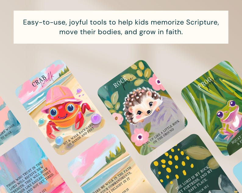 Christian Homeschool Movement Cards Bible Teaching Tool Printable Activities Sunday School Game Animal Themed Games Educational Materials Complete Set Scripture Based Learning Activities Gross Motor Development Young Children Digital