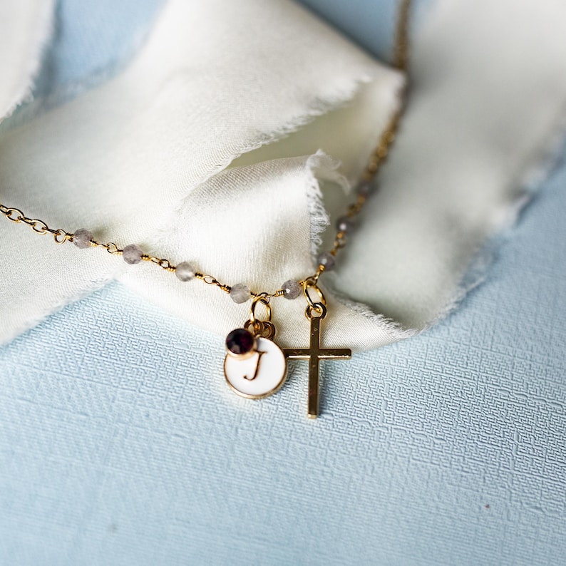 Goddaughter Gift Christian Bracelet Cross Symbol Personalized Jewelry Baptism Present Confirmation Keepsake Meaningful Celebration Religious Milestone Gold Plated Design Handmade Quality Faith Accessory Custom Initial Charm Birthstone