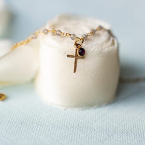 Handmade Religious Jewelry Christian Cross Bracelet Gold Plated Design Faith Symbol Keepsake Personalized Initial Charm Baptism Gift Confirmation Present Meaningful Celebration Custom Birthstone Detail Catholic Tradition Teen Girl Accessory