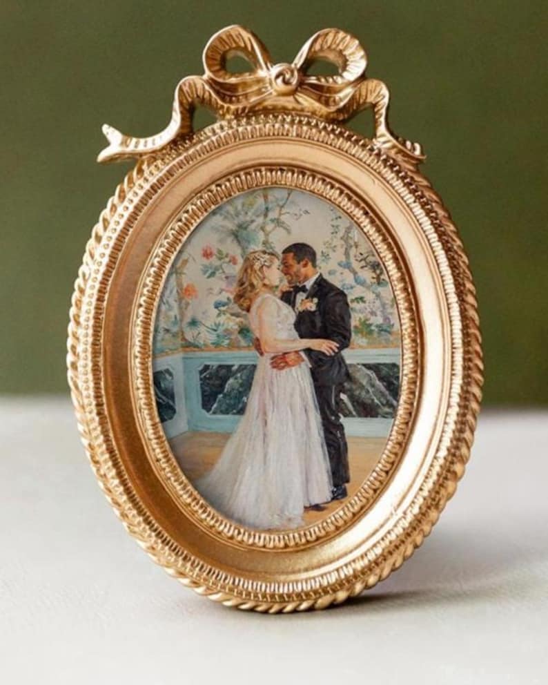 Custom Portrait Engagement Gift for Bridal Shower Present for New Couple Illustration Wedding Memory Display Frame Photo Keepsake Ornament image 10