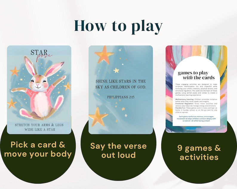 Christian Homeschool Movement Cards Sunday School Game Bible Teaching Resource Printable Download Children Ministry Tools Animal Themed Activities Gross Motor Skills Development Educational Resource Complete Set Scripture Based Learning
