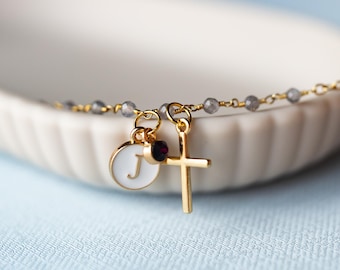 Beaded Cross Bracelet Baptism Gift for Teen Girl Christian Jewelry Baptism Keepsake Goddaughter Personalized Present for Niece Faith Based