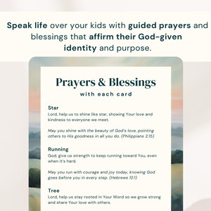 May include: A printable card set with a watercolor background featuring prayers and blessings for children. The text includes phrases like "Shine like a star" and "Run with courage".