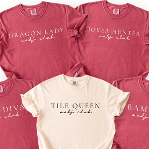 Mahjong Group Shirts, Mahj Club Matching Shirts, Tile Queen Dot Diva Bam Babe Dragon Lady Joker Hunter Tee, Girls Game Night Mahjong Shirts
