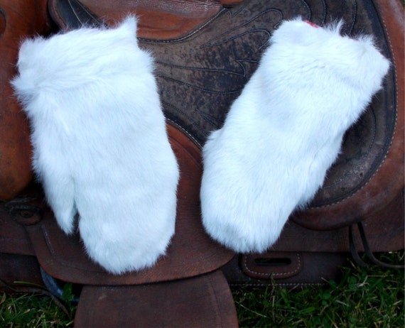 white rabbit fur mittens