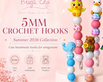 Handmade 5mm Beaded Crochet Hook, Kawaii Amigurumi Hook, Cute Animal Knitting Hook, Ergonomic Craft Supply, Crafter Gift
