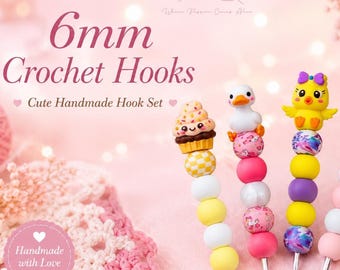 Cute Beaded 6mm Crochet Hook, Kawaii Handmade Ergonomic Hook, Amigurumi Plush Toy Knitting Needle, Fun Animal Novelty Crafting Tool