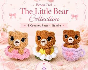 Cute amigurumi pattern bundle, bear in teacup bear in flower princess bear cute market makes quick crochet makes