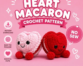 Heart Macaron Crochet Pattern | No-Sew Amigurumi PDF (Digital Download)