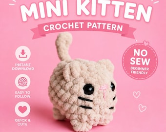 Mini Kitten Crochet Pattern | No-Sew Amigurumi PDF (Digital Download)