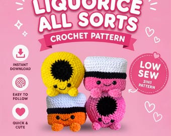 Liquorice All Sorts Crochet Pattern | Low Sew Amigurumi PDF (2-in-1)
