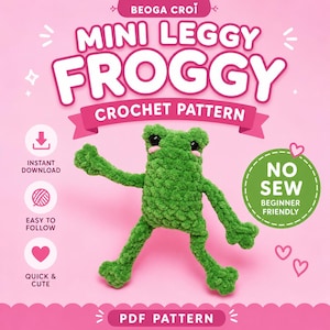 Virkmönster för mini Leggy Froggy | Sewing-fri amigurumi PDF (digital nedladdning)