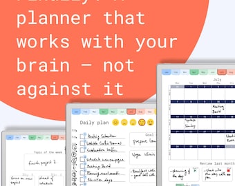 ADHD Digital Planner 2025, 2026 for reMarkable & iPad – Hyperlinked PDF – Daily, Weekly and Monthly Focus – Neurodivergent Friendly
