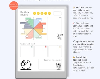 Monthly Reflection Template - Minimalist PDF Planner for Goals and Productivity