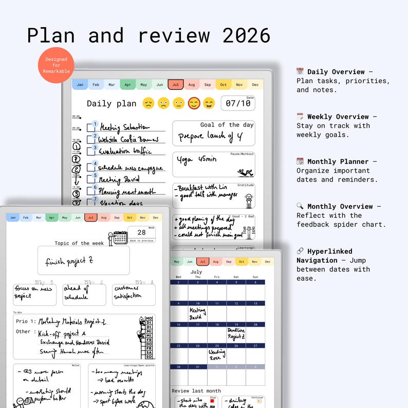 Remarkable Paper Pro Planner 2026 | Color Optimized | Daily Weekly ...