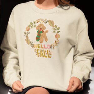 Fall-Inspired Crewneck Sweatshirt, Hello Fall Dog Sweatshirt, Dog Lover Fall Sweatshirt, Cute Fall Pullover for Dog Moms Hello Fall Design