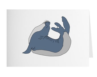 Yoga Elephant Seal Greeting Card, Single Or Set, Blank Inside