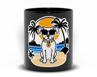 California Cool Pup, Dog On The Beach Black Mug