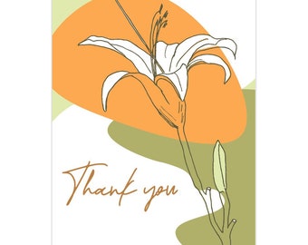 Thank You Orange Day Lily Blank Folded Cards - Set 5, 10, Or 25pk