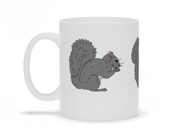 Cute Gray Squirrel Eating Walnut Mug in 11oz or 15oz